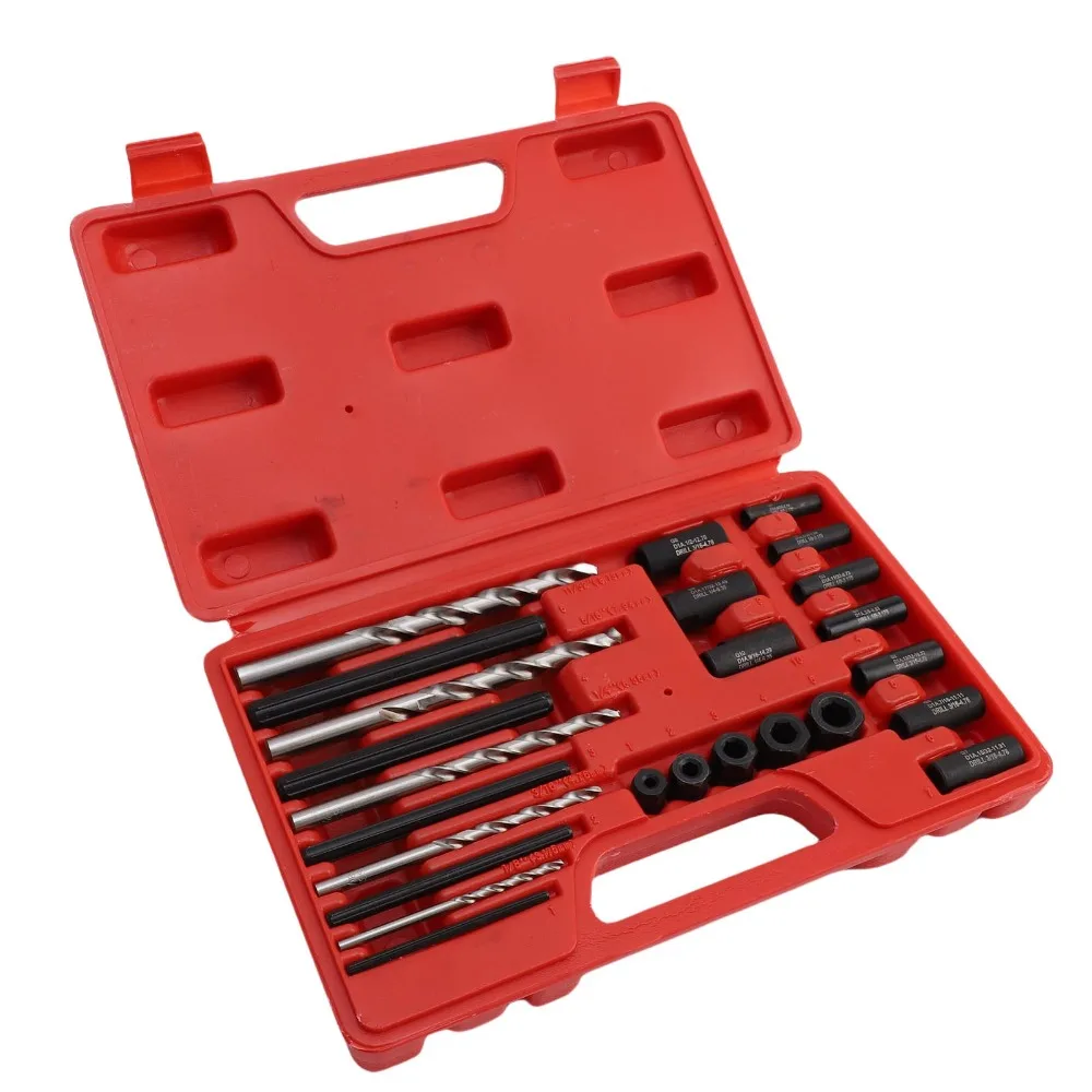 25PCS New Red Plastic Storage Case Screw Extractor Set Heavy Duty Universal Bolt Extractor Screw Extractor Bit Set Auto Repair