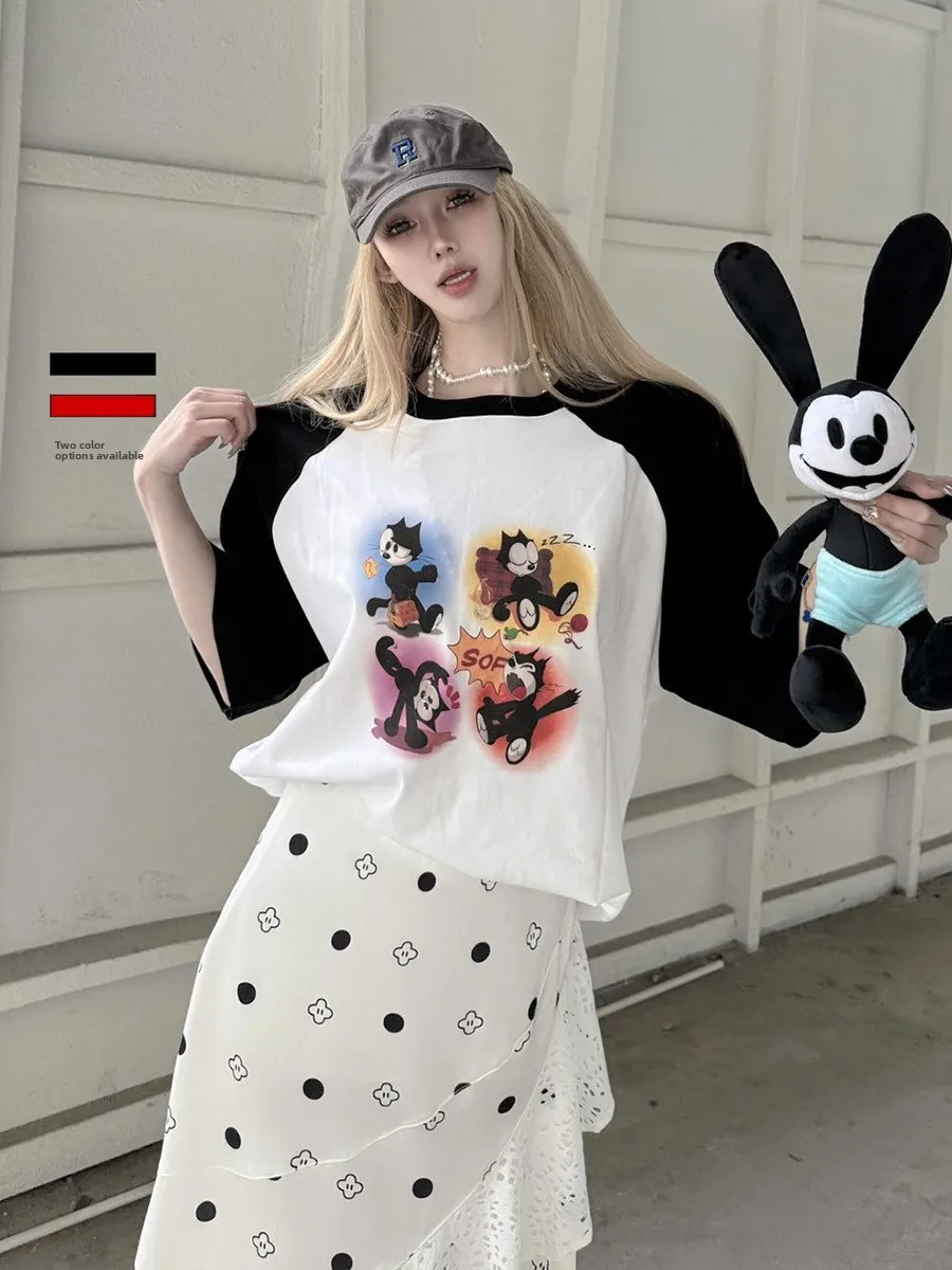 

SOFITTE Summer Faion oulder Sve Футболка Color Blo Print Cotton Loose ort Sve ex Повседневный топ