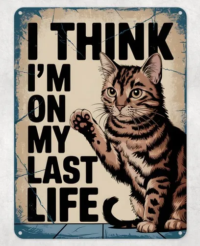Think I'm on my Last Life Metal Poster Wall Tin Sign Man Cave Shed Home Plaque --Tin Sign