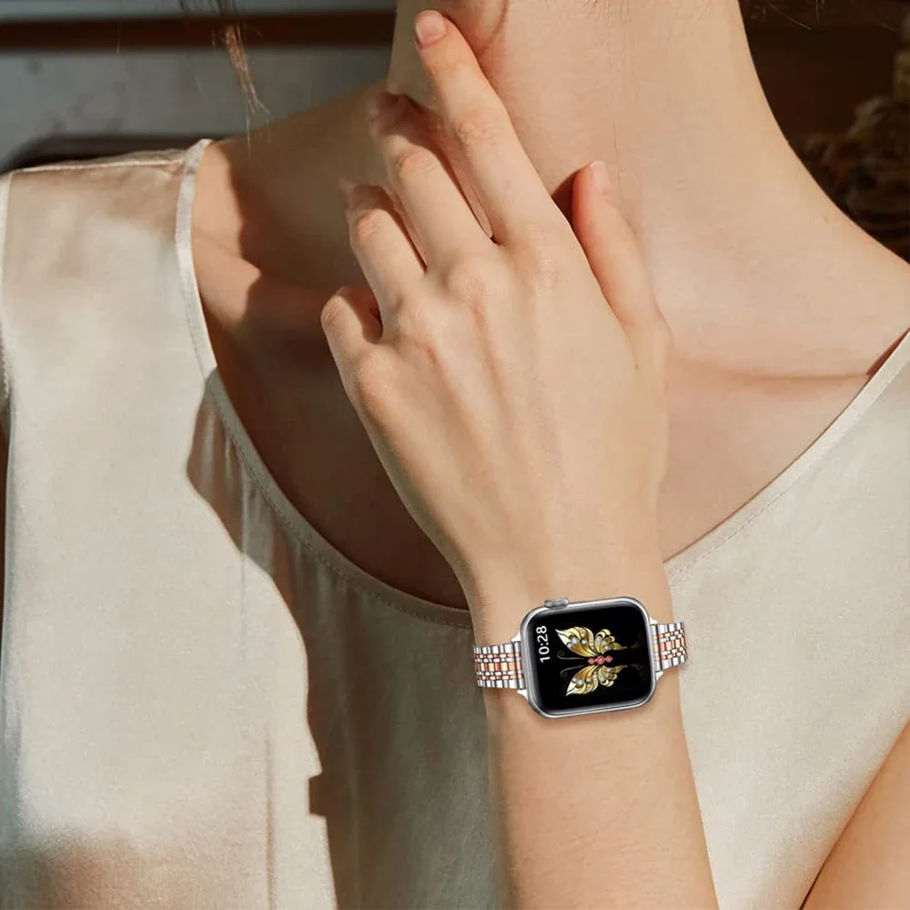 Slim Bracelet For Apple Watch 10 46mm Strap Women Watchband For Iwatch 10 9 Ultra 49mm 38/40mm Stainless Steel Band Lady Correa