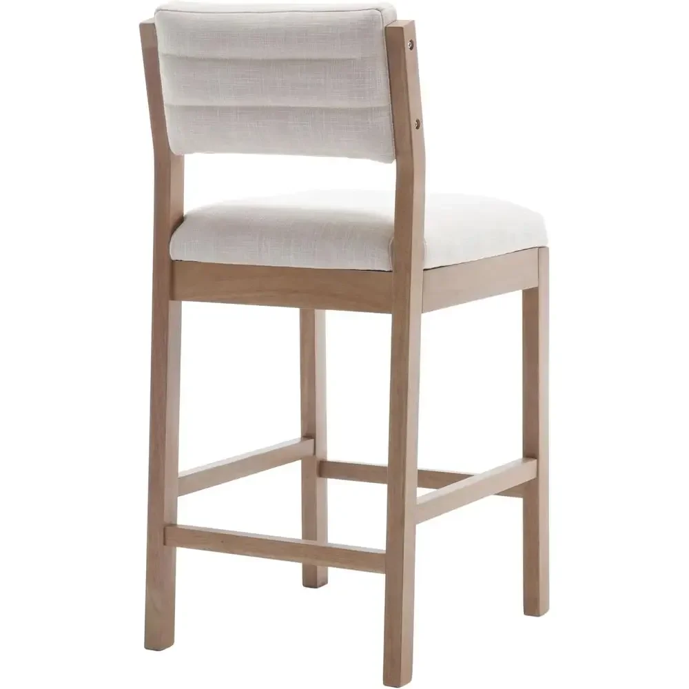 Set of 2 Upholstered Counter Height Bar Stools with Backrest and Wood Legs, Beige Linen for Kitchen Island view 6