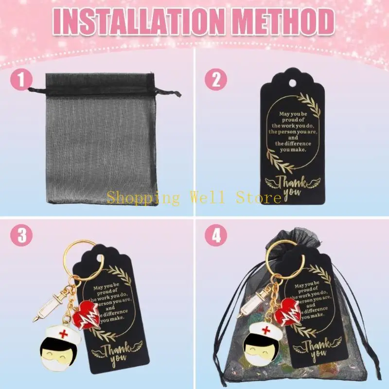 KX4B Nurse Appreciation Gift Set Includes Keychains with Tassels Organza Bags