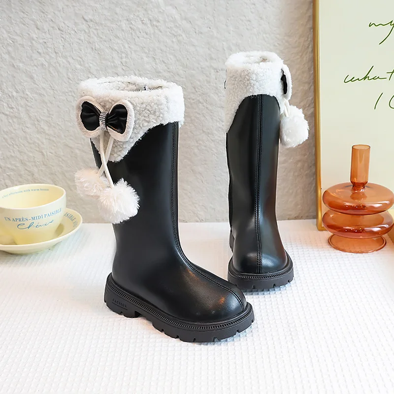 

Обувь для девочек. Детские высокие сапоги. Новинка 2025, зимние длинные и высокие кожаные сапоги с флисом, стильные сапоги принцессы.