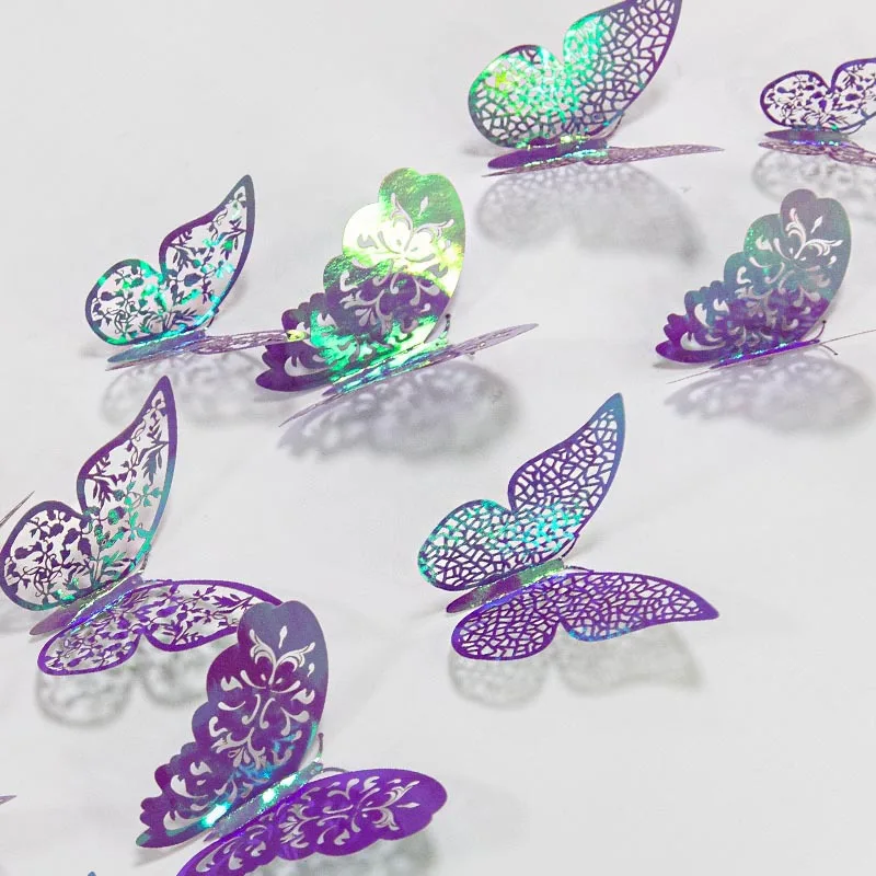 3D Purple Blue Butterflies Wall Stickers Hollow Butterfly for Kids Rooms Home Wall Fridge Decor DIY Art Mural Room Decor,12Pcs