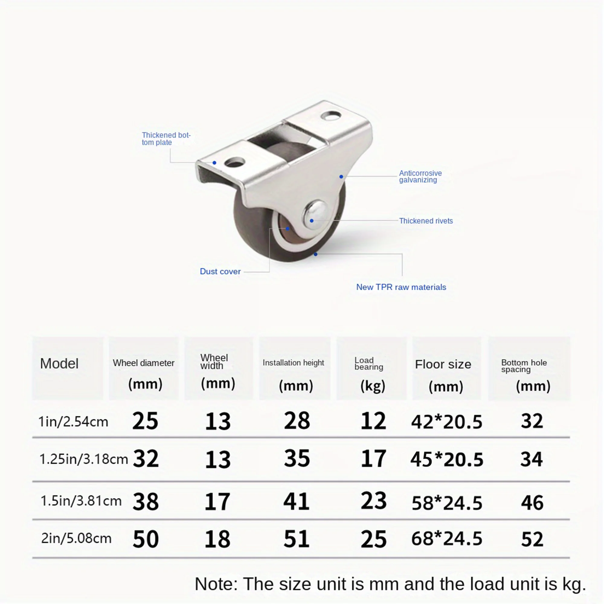 Small Furniture Caster Wheels Low Profile Soft Rubber Wheel Rolling Castor Wheels Mini Rigid Silent Caster Wheel for Cart Drawer