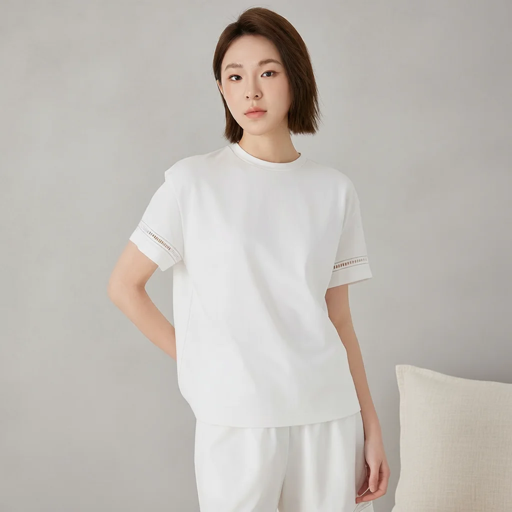 KW9513248 Women's round Neck T-shirt Short Sleeve High-Quality Mixed Cotton Comfortable Fashionable Casual Top