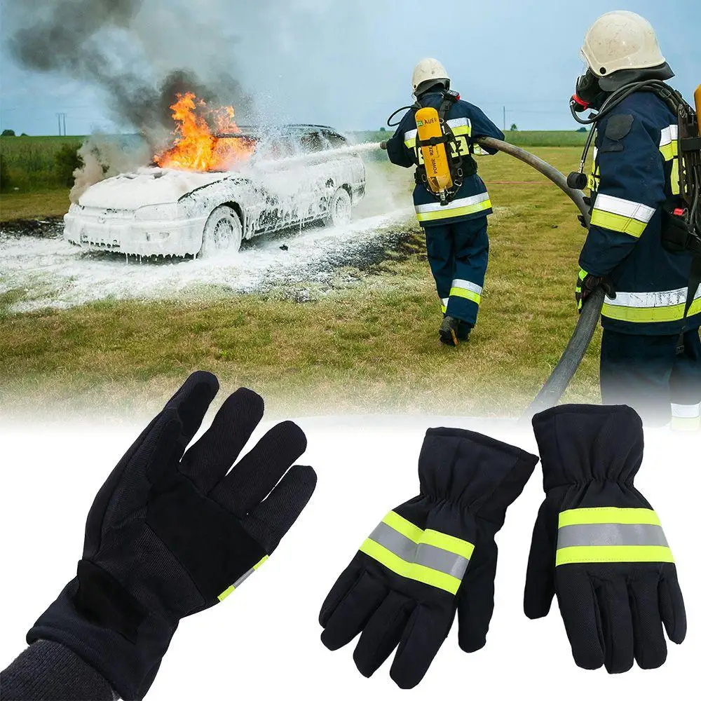 

Fire Proof Fireman Gloves Heat Proof Flame-retardant Welding Heat Proof Gloves Wear-Resistance Reflective Strap