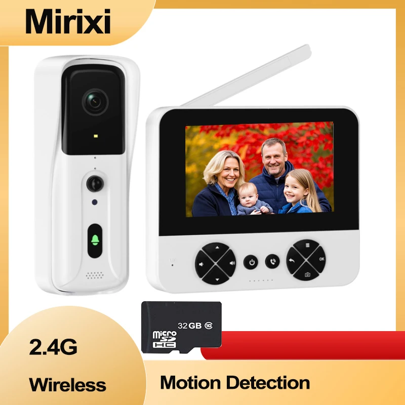 Mirixi 4.3 インチ IPS HD 2.4 グラムワイヤレススマートインターホンビデオドアベルドア電話モーション検出記録 2 ウェイトークナイトビジョン