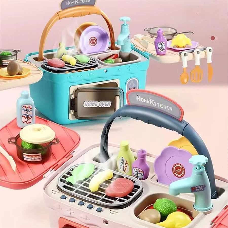 Kids Toddler Baby BBQ Grill Kitchen Toy Set Pretend BBQ Grill Toy Set for Kids Kitchen Toy Accessories Play Food Set