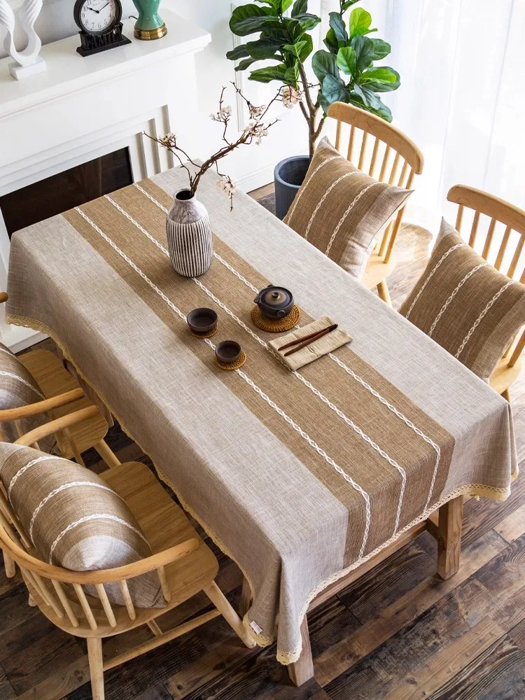 

Japanese Style Modern Simplicity Home Use Tablecloth Rectangle Design Cotton Cloth Dirt-resistant Durable Dining Table Cloth Pad