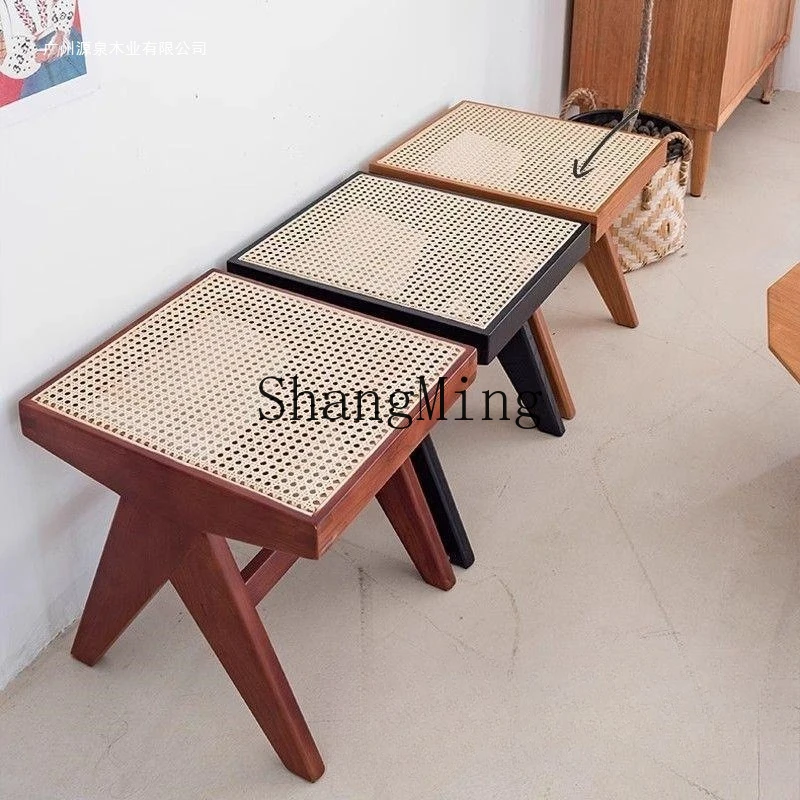 

FG Medieval Rattan Bench Vintage Solid Wood Bed Bench