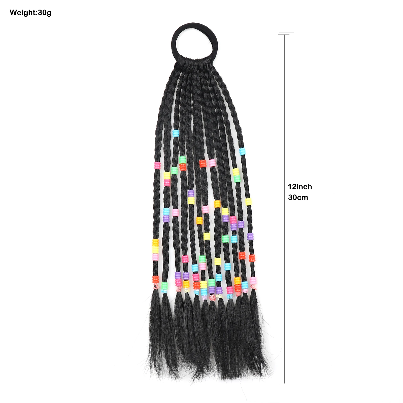 Ekstensi Rambut Gimbal Ekor Kuda Pendek Sintetis Dihiasi Manik-manik Warna-warni untuk Anak Perempuan Aksesori Rambut Kepang Bergaya