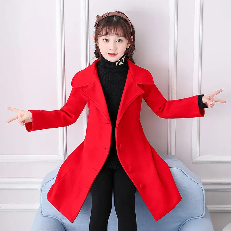 teenage girls Cotton Padded Thick Woolen Outerwear Jacket Kids Winter Cute Red Long Coat Teenager Girls Fashion 8 14 15 clothes