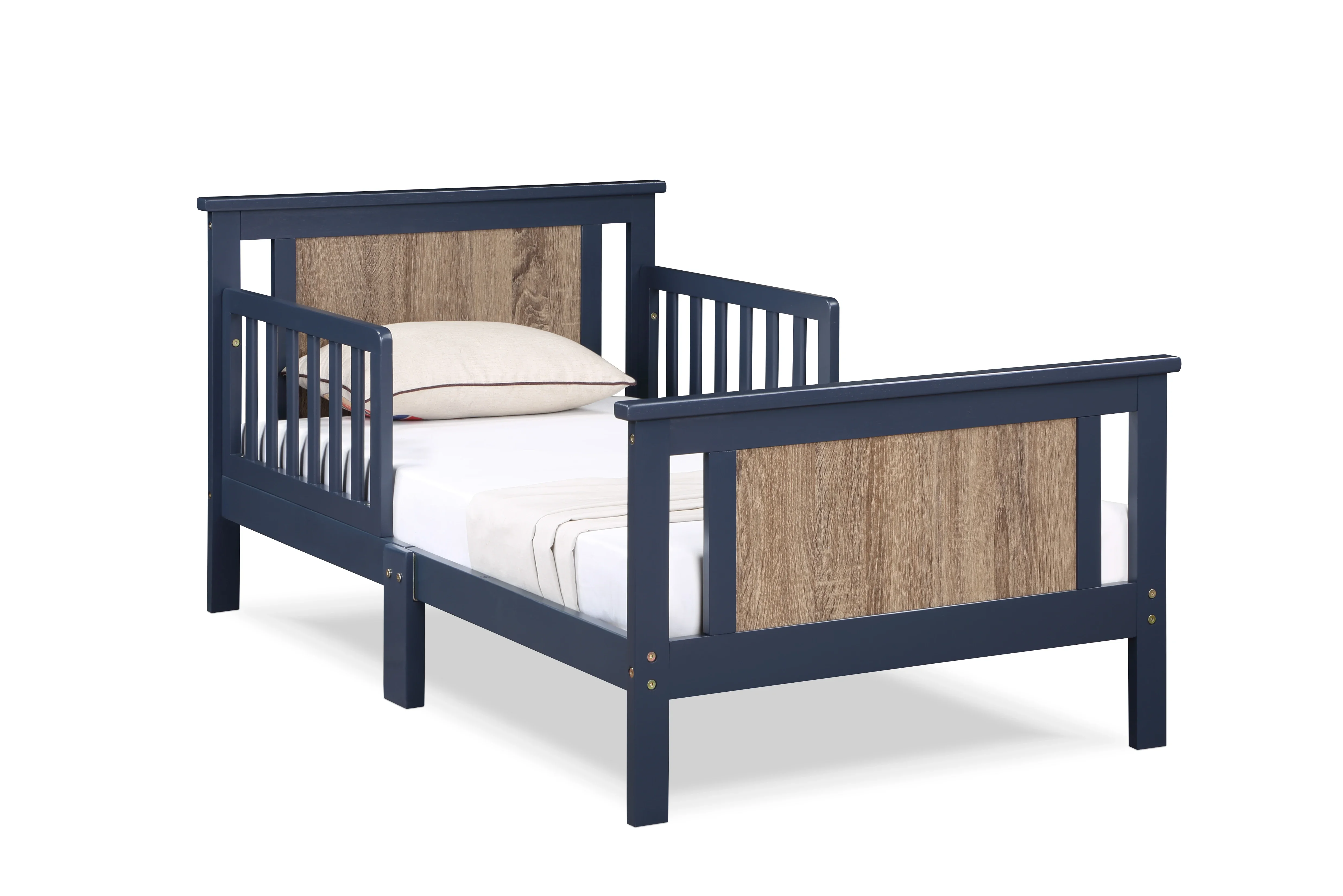 Stock Connelly Reversible Panel Toddler Bed Midnight Blue/Vintage Walnut