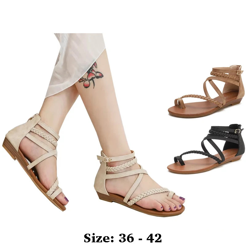 

High quality leather flat sandals for women new summer 2025 36 42 open toe casual beach shoe black beige brown