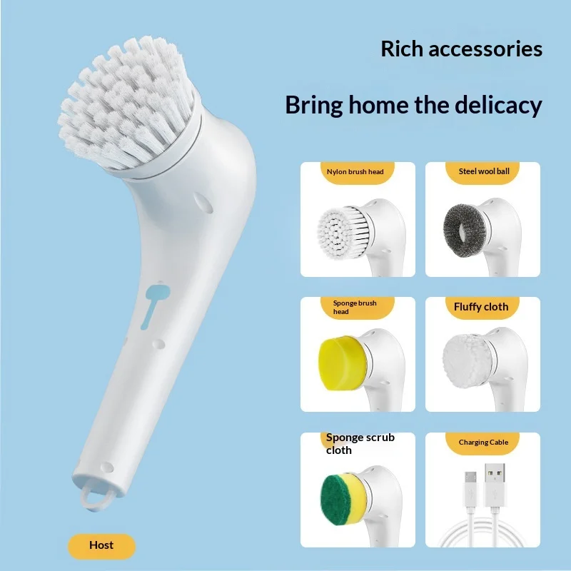 

Electric cleaning brush for home use, designed for cleaning household, kitchen, and bathroom surfaces with a rotating brush.