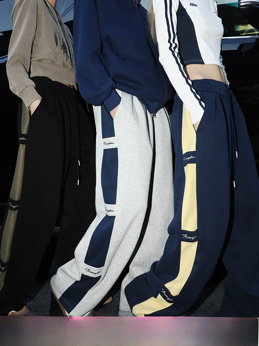 

Свободные прямые повседневные брюки мужские весенне-осенние универсальные спортивные брюки длиной до пола High Street Sle из смеси хлопка и полиэстера