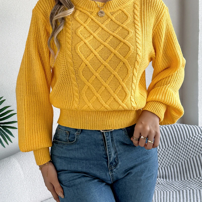 

2025 Autumn and Winter Solid Color Lantern Long Sleeve Slim Turtleneck Women's Sweater