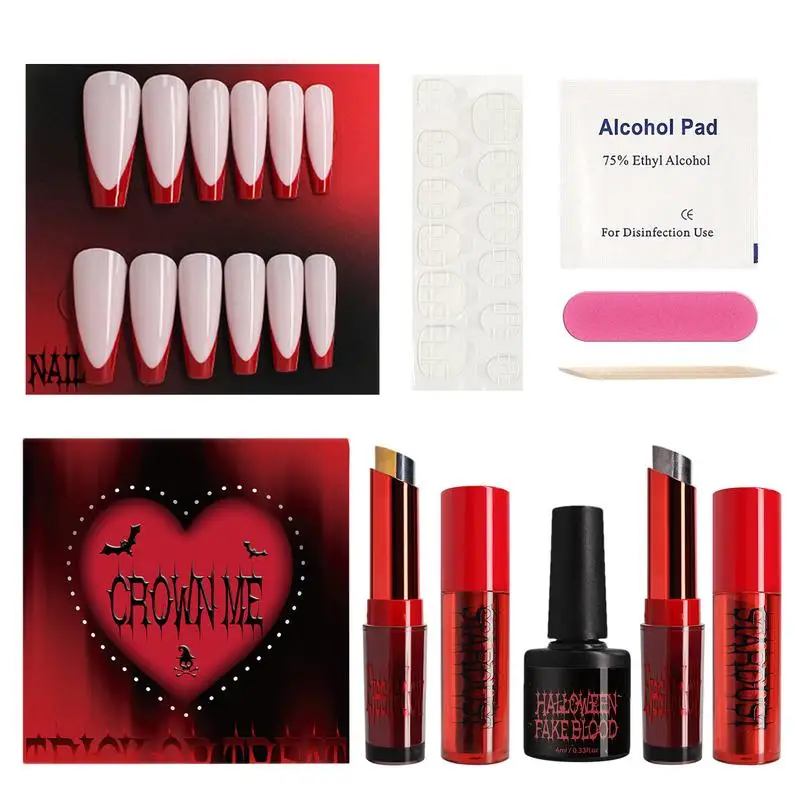 Kit de maquiagem para halloween, sombra de cor dupla gradiente, batom fosco de longa duração, unhas femininas, novidade, ferramentas de cosplay