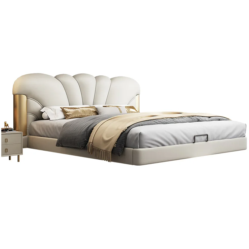 Frame Space Double Bed Modern Platform Beige Full Size Bedroom Double Bed Bases Living Room Camas Matrimoniales Furniture Home
