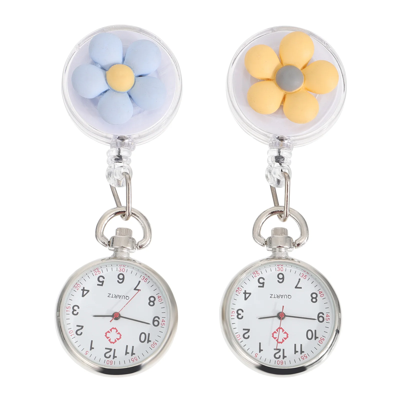 

2Pcs Flower Pattern Nurse Watches Retractable Clip-on Pocket Watches Quartz Movement Accurate Medical Watch for Nurses