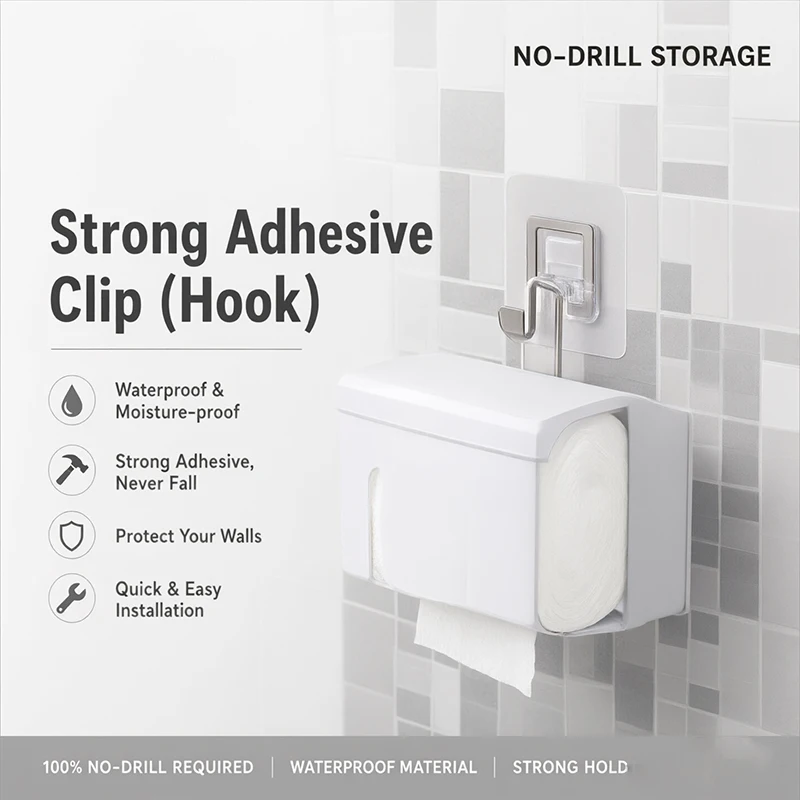 Storage Rack Flat Button Adhesive Sheet Shoe Rack Paper Towel Box Strong Hole Free Traceless 7*7CM Hook Fixing Clip