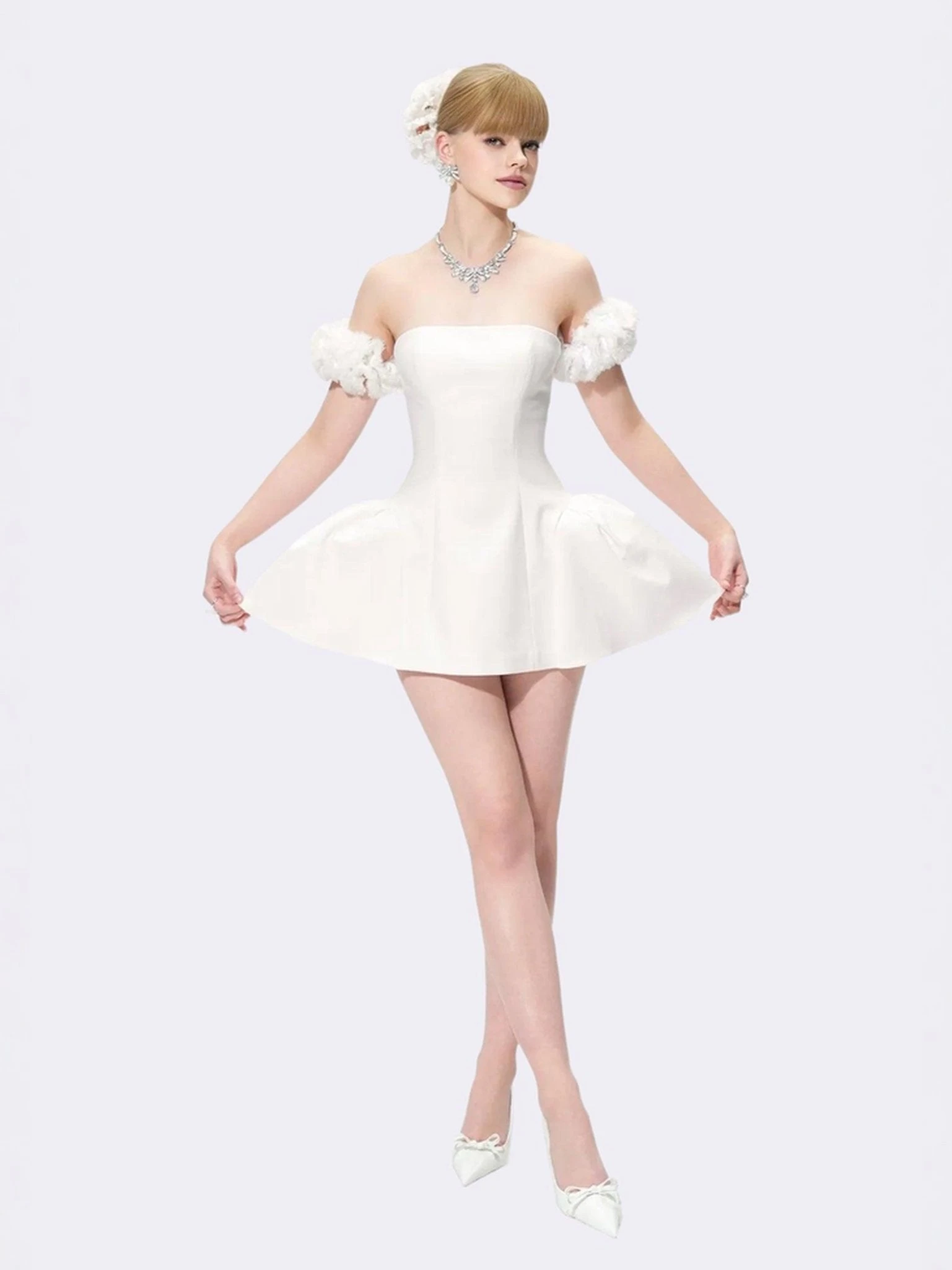 Customized Ivory Evening Gown Off Shoulder Flower Women Elegant Mini Party Column&Sheath Sleeveless Luxury Evening Dresses