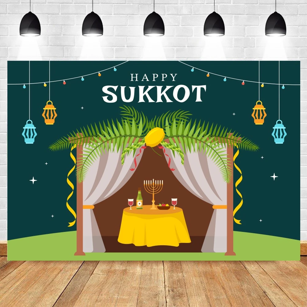 Happy Sukkot Party Banner Backdrop Sukkah Decoration Etrog Lulav Jewish Photography Background Decoration for Photo Booth Props