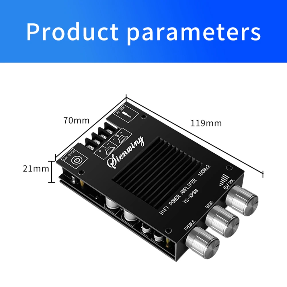 AS95-YS-XPSM Modulo amplificatore audio con dissipatore di calore TDA7498E 150Wx2 Modulo audio con regolazione del passo alto e basso
