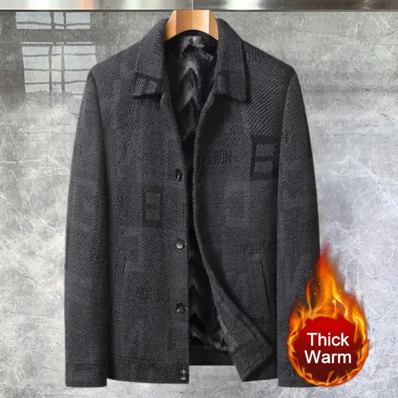 

High Quality Winter Lapel Jacket Men Woolen Jacket Letter Print Coats Thicken Warm Men Trench Slim Fit Overcoat Men Coats