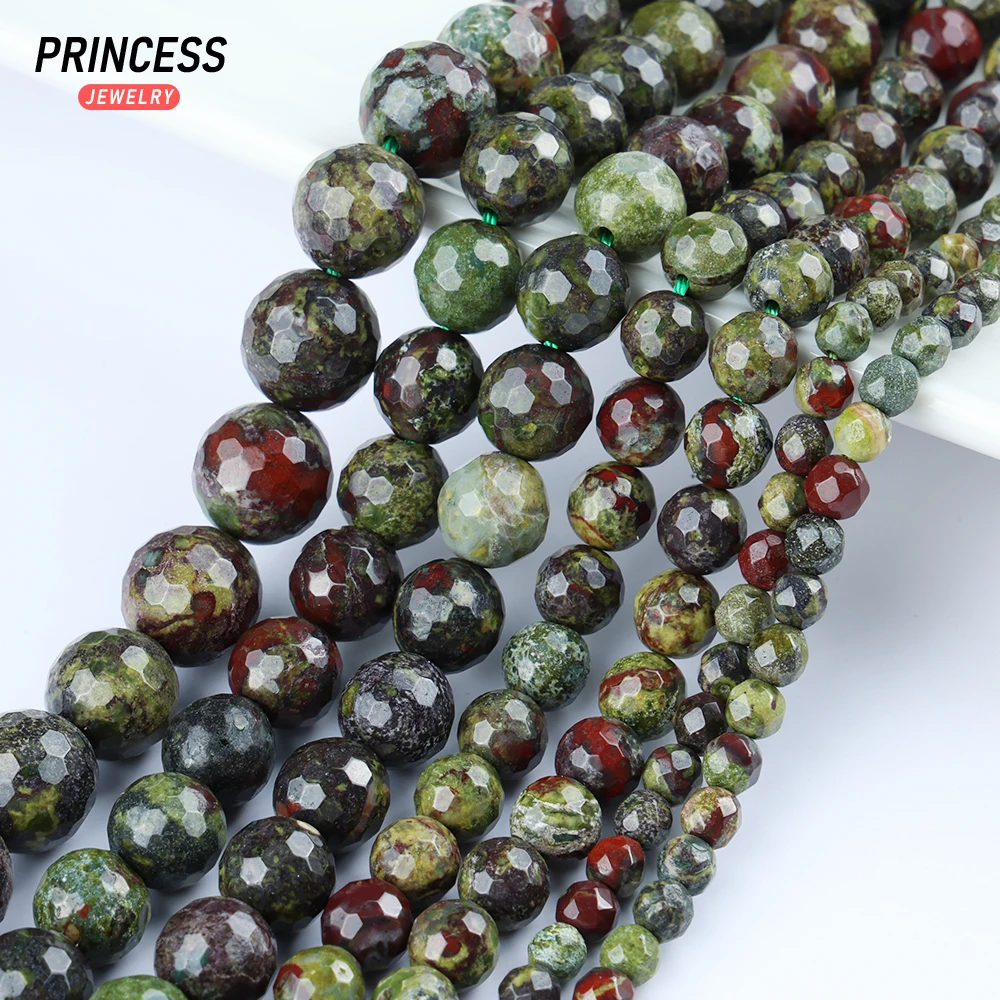 

A+ Natural Dragon Bloodstone Blood Stone Faceted Beads for Jewelry Making Bracelet Necklace Stone Beads DIY Accessorie 6 8 10mm