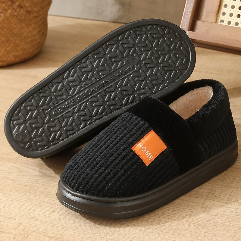 Herren-Winterhausschuhe in Übergröße, Warme Baumwoll-Pantoffeln mit Plüschfleece-Futter, Dicke Sohle, Rutschfeste Indoor-Schuhe – Detail 9