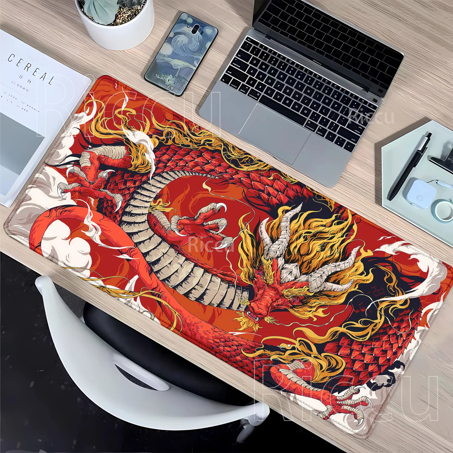 Drache großes Mauspad Gamer HD-Druck 400 x 900 mm Tastatur rutschfestes Mauspad Computer Bürozubehör Overlock XXL Schreibtischunterlage