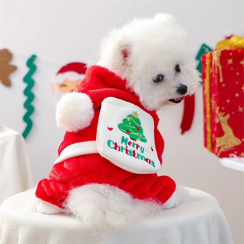 

Christmas Winter Dog Clothes With Bag Red Overalls Jumpsuit For Small Dogs Shih Tzu Dachshund Costumes Puppy Bodysuit Pajamas XL