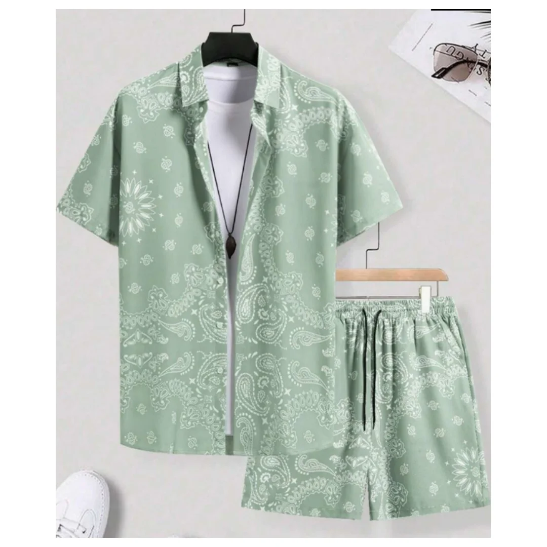 Hawaiian Shirt Set Men 3D Printed Retro Pattern Summer Fashion Casual suits for men Oversized Button-up Shirt shorts 2 Piece Set
