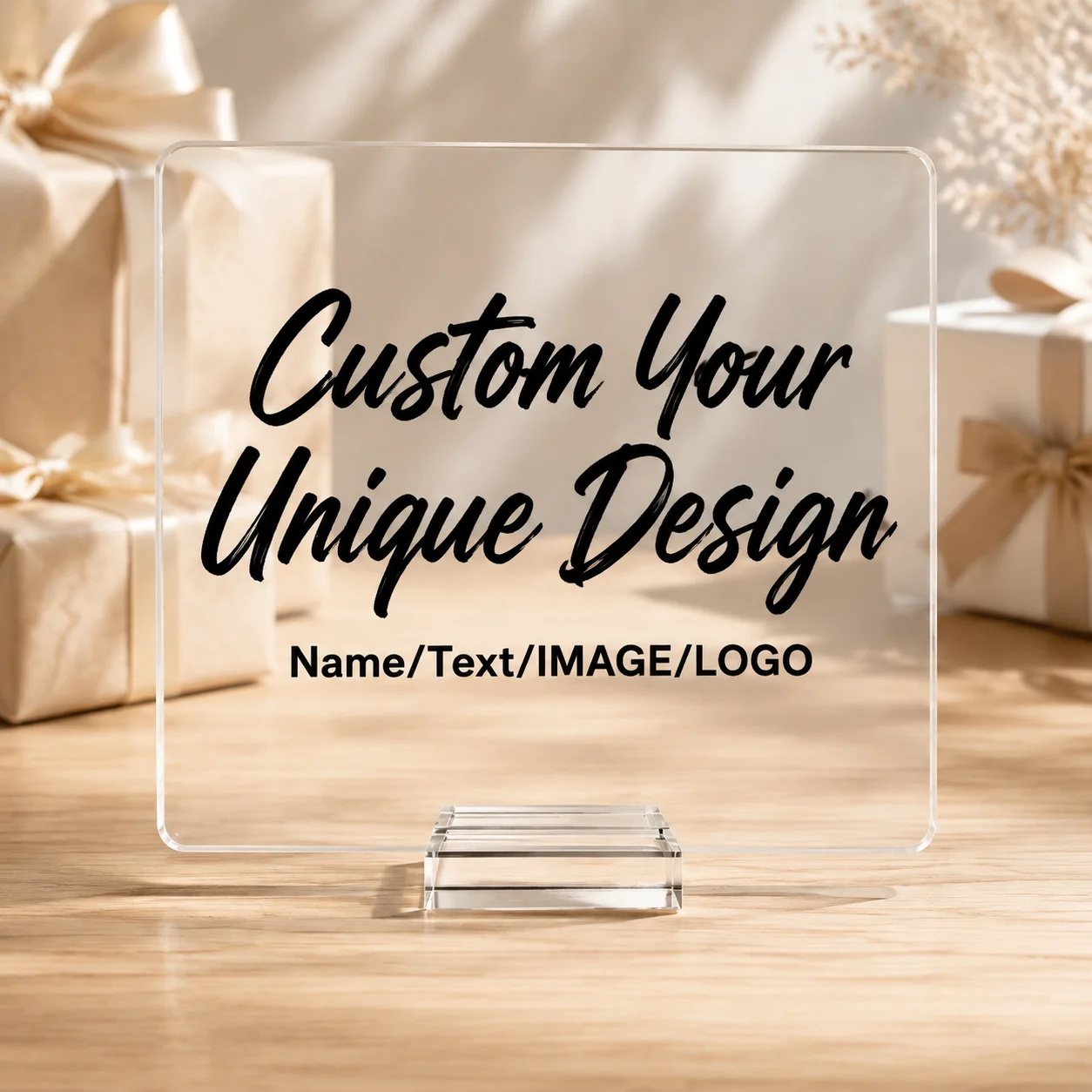 Custom Acrylic Sign Personalized Clear Plaque with Stand Text Logo Photo for Wedding Business Store Party Table Decoration
