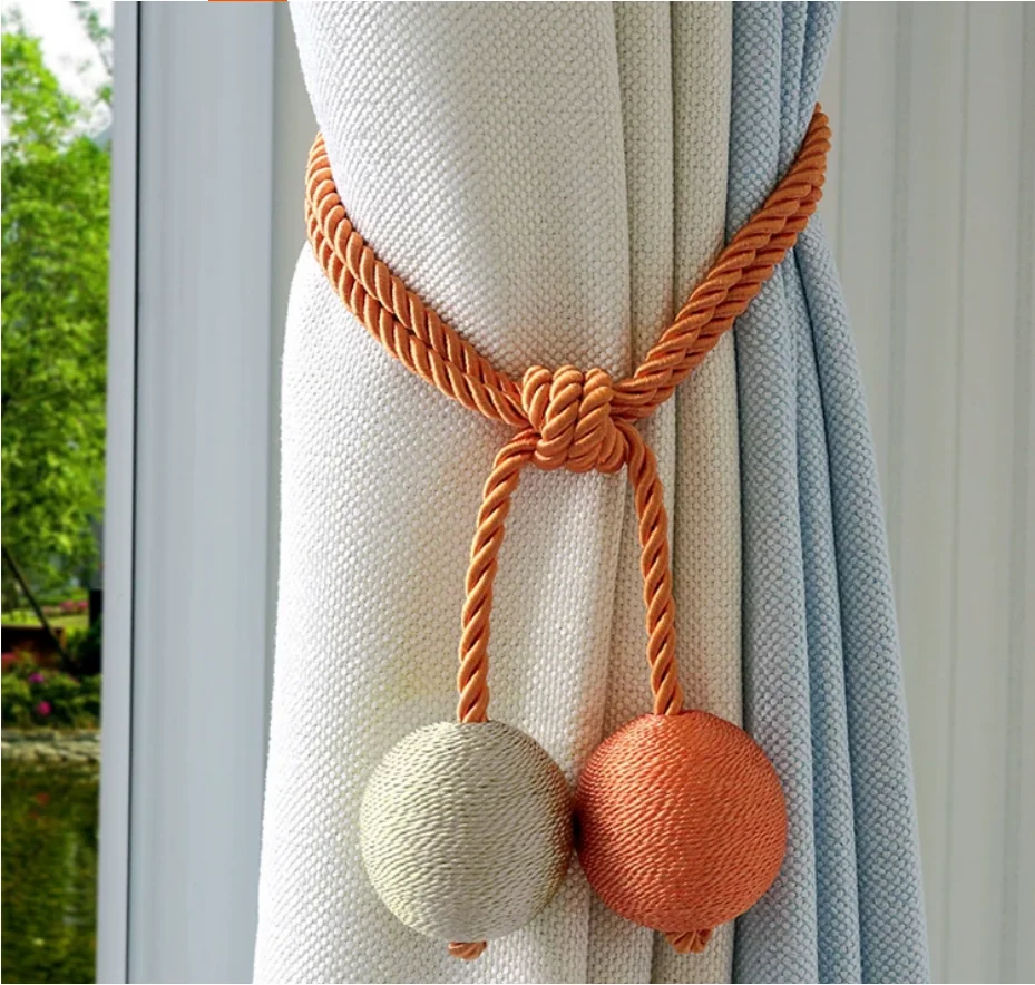 2pcs Multicolor Curtain Tieback Rope, Fashionable Knot Decor Ball Pendant, Versatile Bedroom Living Room Curtains Buckle