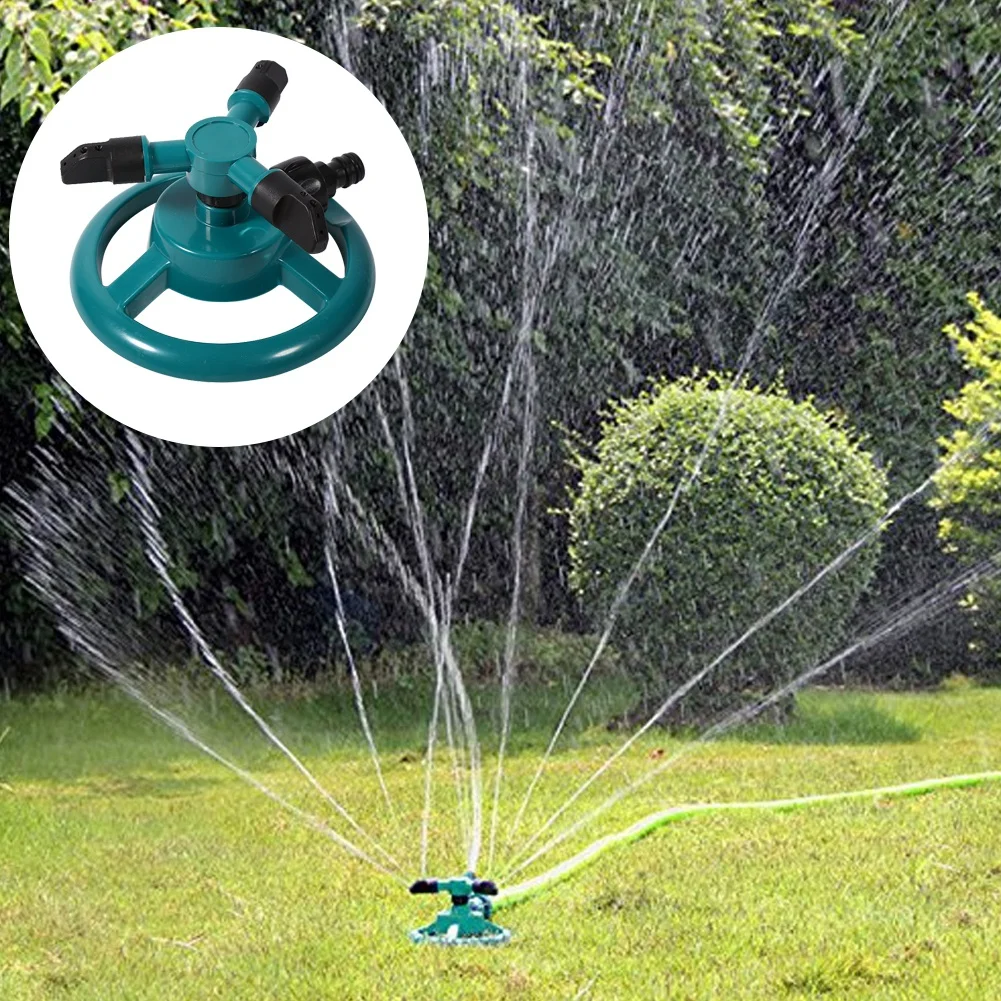 Rotating Irrigation Sprinkler 360° Fully Circle Rotating Watering Sprinkler Irrigation System 3 Nozzle Pipe Hose for Garden