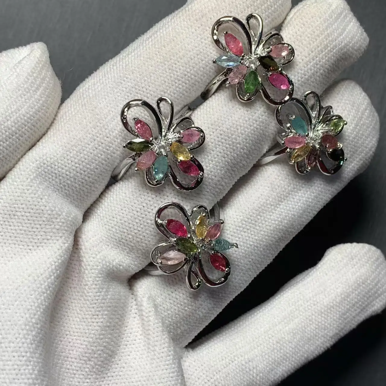 New Arrival Natural Tourmaline Rings Female  Jewelry For Women Gift Copper Cute Stone Flower