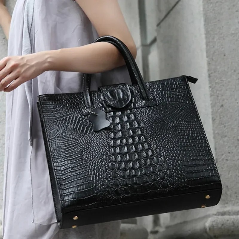 2024 New Commuter Crocodile Pattern Genuine Leather Women's Bag Large Capacity Handbag Fashion Women's Shoulder Bag