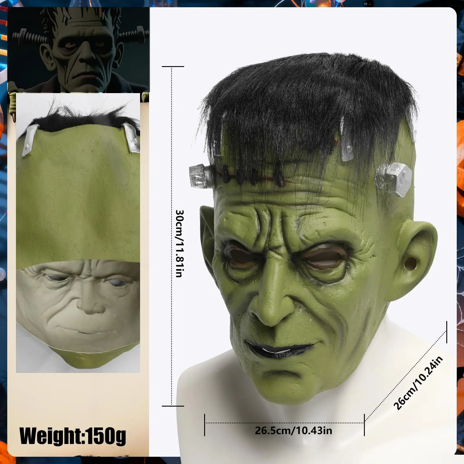 Maska Frankenstein dla dorosłych, maska potwora, horror, lateksowa maska na całą głowę, kostium męski damski, rekwizyt na Halloween, cosplay, imprezę.