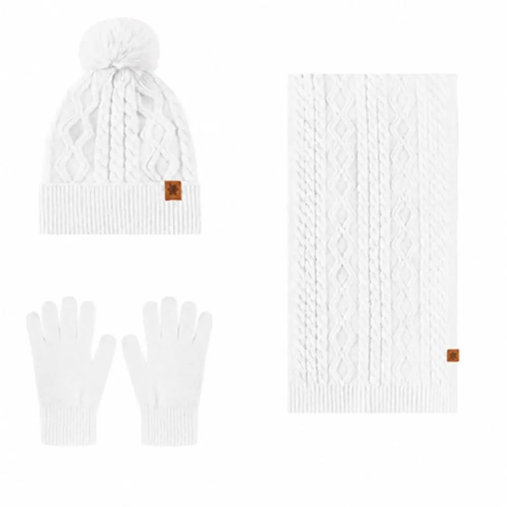 Fleece Lined 3-Piece Set Hat Scarf Gloves Set Twist Solid Color Warm Knit Cap Ear Protection Windproof Knitted Hat Women