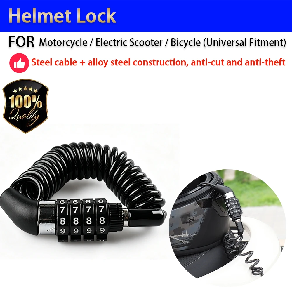 For Motorcycle Helmet Lock 4-Digit Combination Steel Cable Alloy Steel Anti-Cut Lock Accesorios Moto Accessori Moto