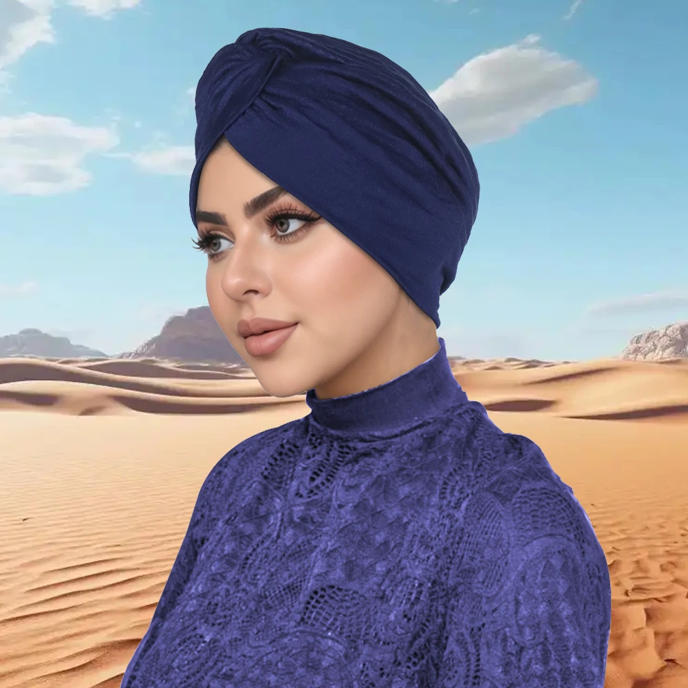 

New Women Twist Turban Muslim Hijab Bonnet Soft Head Wrap Bandanas Hair Loss Chemo Cap Jersey Headscarf Beanies Turbante Mujer