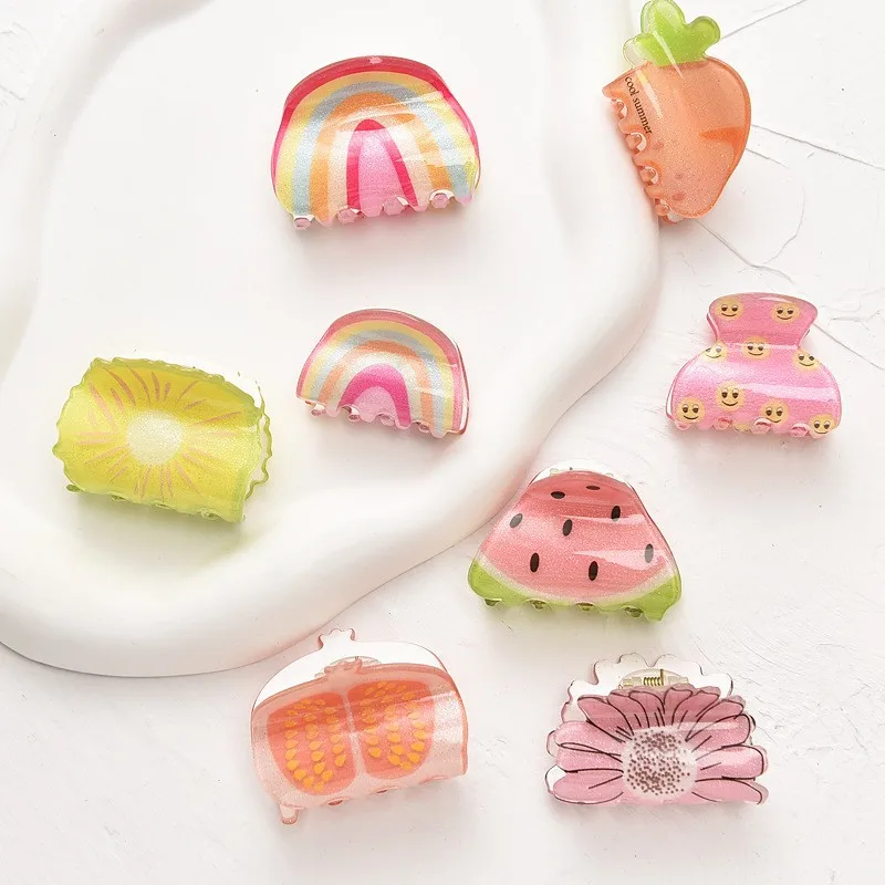 

2025 New Fruit Rainbow Fun Grab Clip for Women Small Creative Hair Breaking Bangs Clip Cute Acrylic Hair Clip Headdress