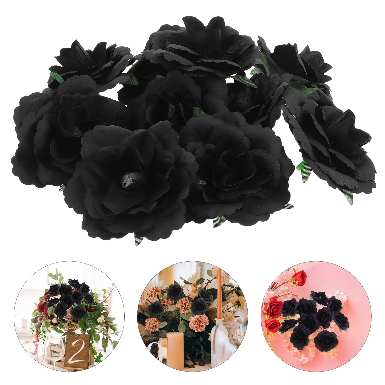 

10 Pcs Simulated Flower Head Artificial Flowers Camellia for Decoration Black Decorations Crafts Centerpieces Faux Bulk