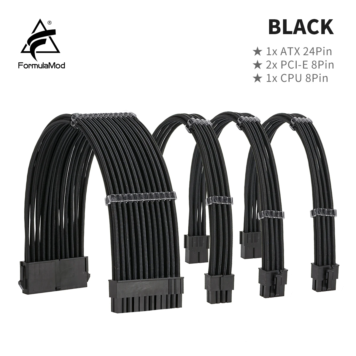 FormulaMod All White PSU Extension Cable Kit , Solid Color Cable Solid Combo 300mm ATX24Pin PCI-E8Pin CPU8Pin With Combs