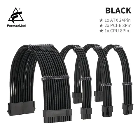 FormulaMod 모든 흰색 PSU 연장 케이블 키트, 단색 케이블 솔리드 콤보 300mm ATX24Pin PCI-E8Pin CPU8Pin(빗 포함)