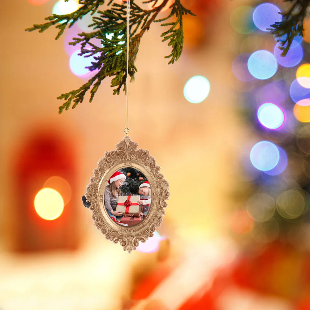 

2 Pcs Home Photo Frame Pendants Decor Holiday Picture Christmas Ornaments Mini Hanging Frames Tree