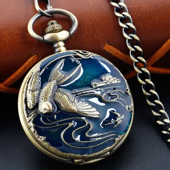 絶妙なインクの花と鳥のパターンのクォーツ時計,ヴィンテージ,ブロンズ,男性と女性のためのペンダント,ギフト